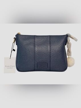 Pom Pom London Navy Pebbled Leather Crossbody Bag NWT